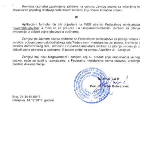 Javni poziv za podnošenje zahtjeva za dodjelu jednokratne pomoći za rješavanje socijalno statusnih branitelja i članova njihovih obitelji