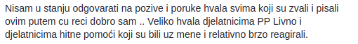 Napadnuta djelatnica kladionice zahvalila se brzoj reakciji PP Livno i hitne pomoći