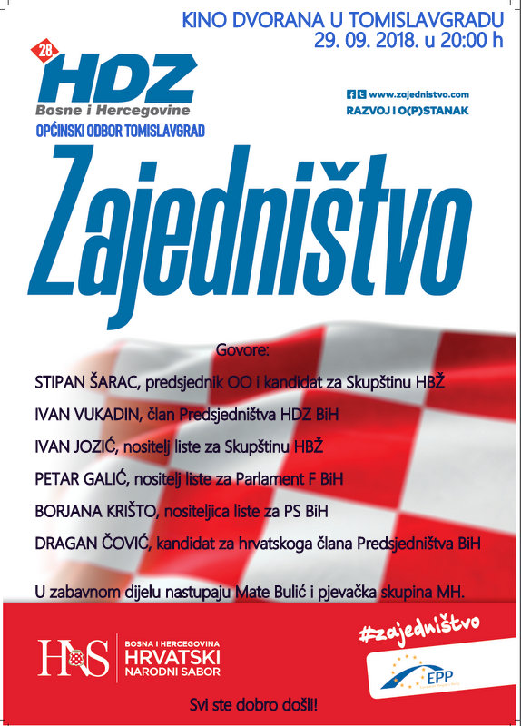 NAJAVA: Danas je proslava 28. obljetnice HDZ-a BiH Tomislavgrad