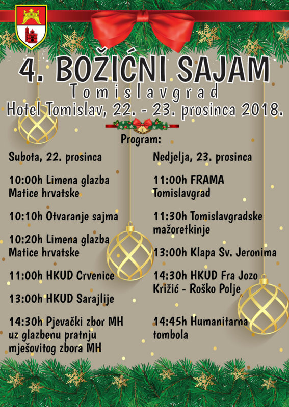 TOMISLAVGRAD: PROGRAM BOŽIĆNOGA SAJMA (22. i 23. prosinca)