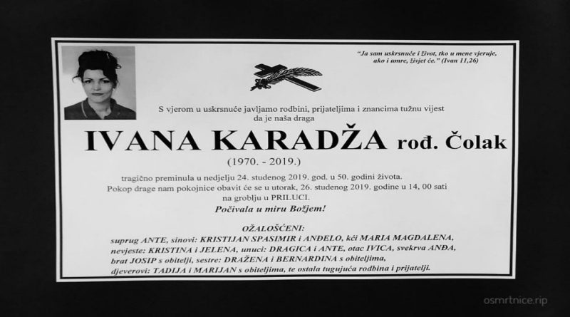 OSMRTNICA / Ivana Karadža rođ. Čolak