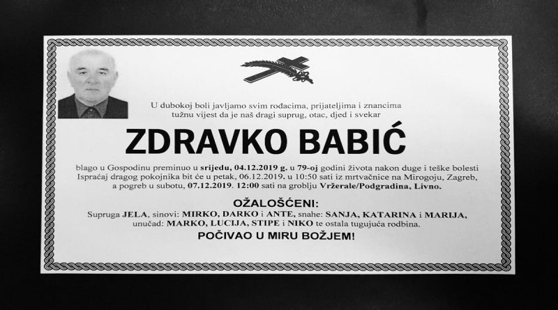 OSMRTNICA: ZDRAVKO BABIĆ