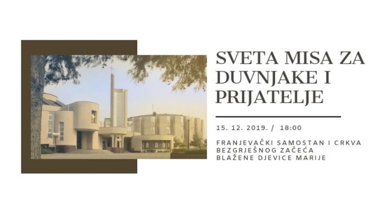 UDRUGA DUVNJAKA ZAGREB: Misa za Duvnjake i prijatelje 15. prosinca