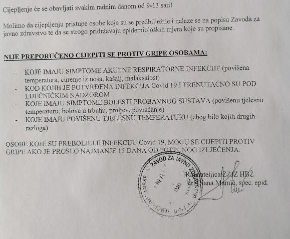 Od ponedjeljka počinje cijepljenje protiv gripe u HBŽ-u