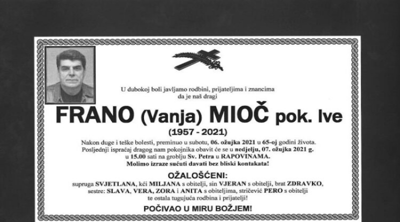 Preminuo novinar Frano Mioč