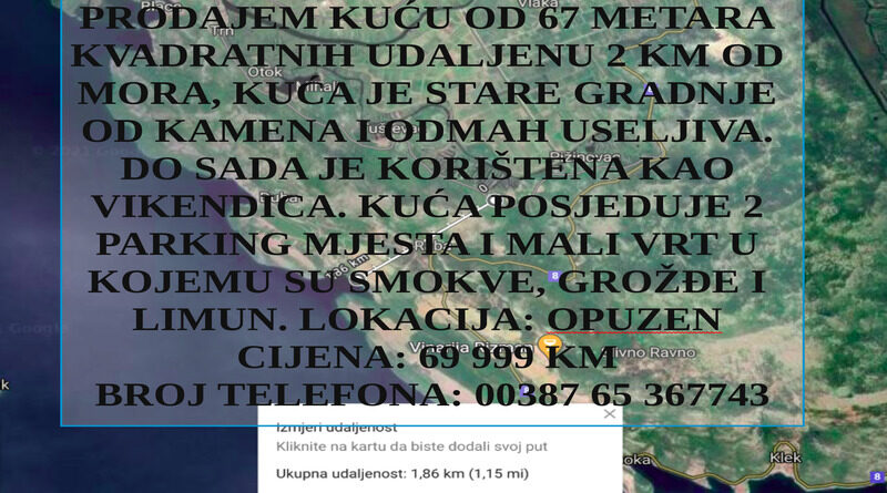 PRODAJEM KUĆU OD 67 METARA KVADRATNIH UDALJENU 2 KILOMETRA OD MORA