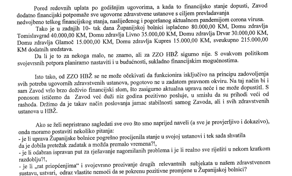 ZAVOD ZA ZDRAVSTVENO OSIGURANJE HBŽ: Je li "rat priopćenjima" i svojevrsno prozivanje drugih relevantnih subjekata u našem zdravstvenom sustavu odraz nemoći??