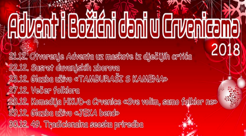 TOMISLAVGRAD: ADVENT I BOŽIĆNI DANI U CRVENICAMA