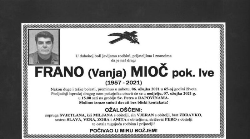 Preminuo novinar Frano Mioč