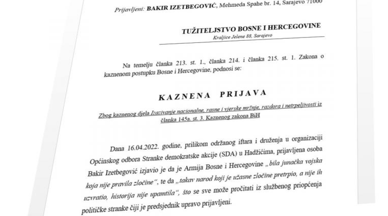 HRS podnio kaznenu prijavu protiv Bakira Izetbegovića zbog izazivanja mržnje i netrpeljivosti