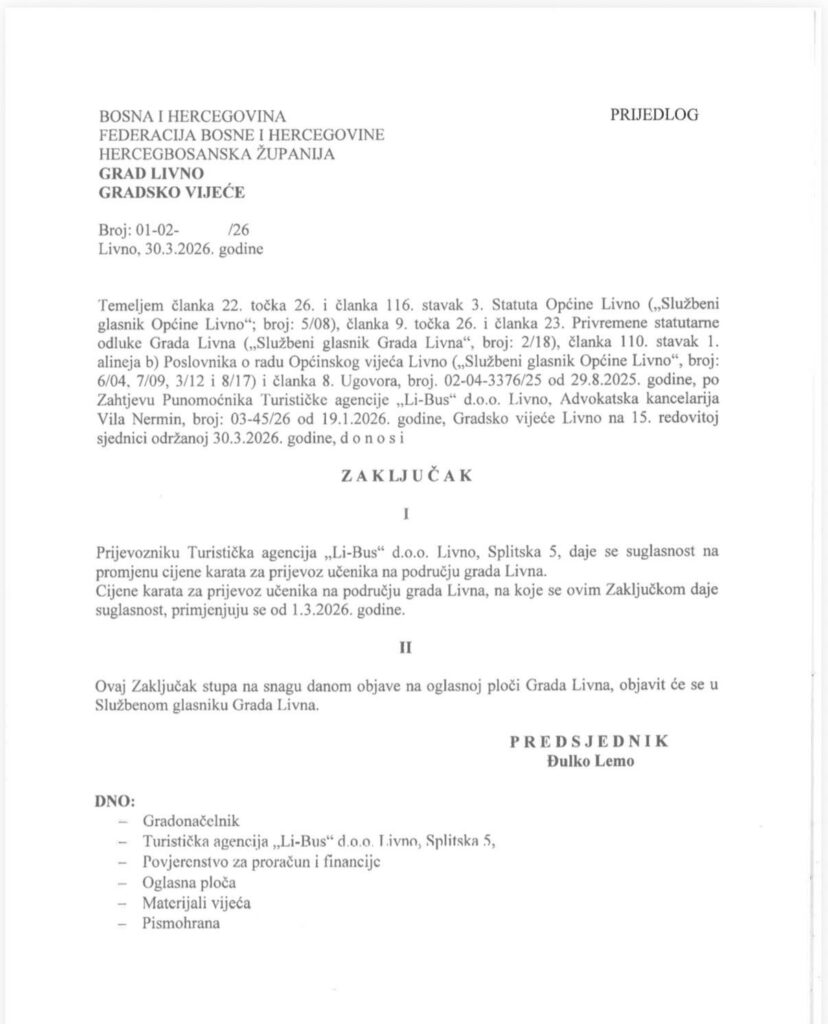 Hoće li doći po povećanja cijena karata za prijevoz učenika u Livnu?